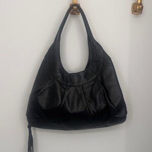 Sigrid Olsen Black Leather Shoulder Hobo with Tassel Accent